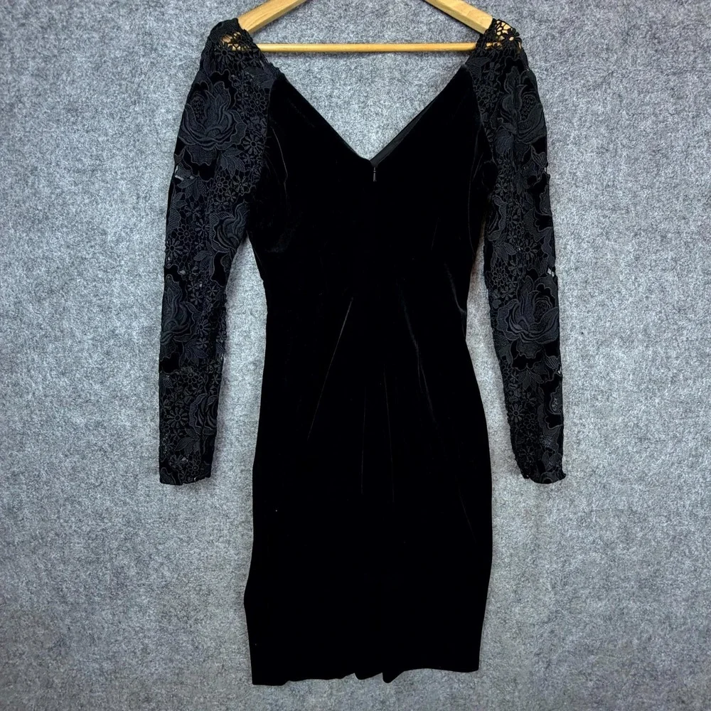 Badgley Mischka Cocktail Dress Womens 4 Black Velvet Lace Goth‎ Formal Evening
